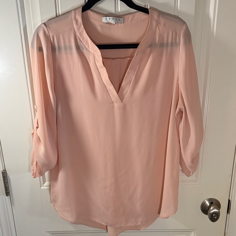 Chaus Light Pink V-Neck Blouse